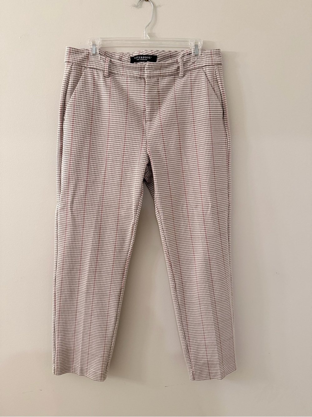 Liverpool Straight Leg Check Pants - Light Pink & White